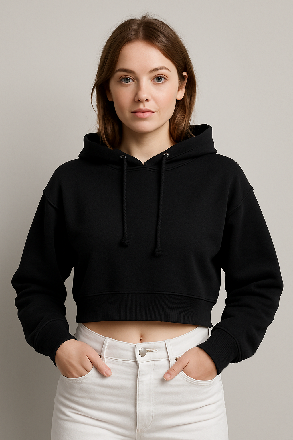 Happy Black Crop Hoodies Women