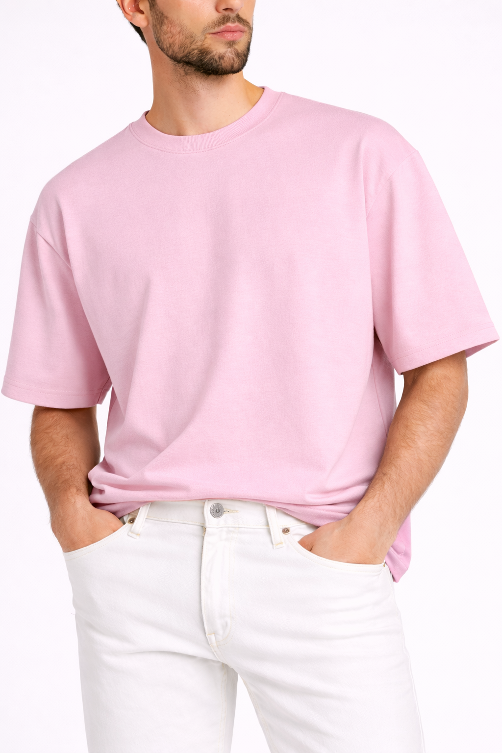 Happy Light Baby Pink Terry Oversized Tee Men
