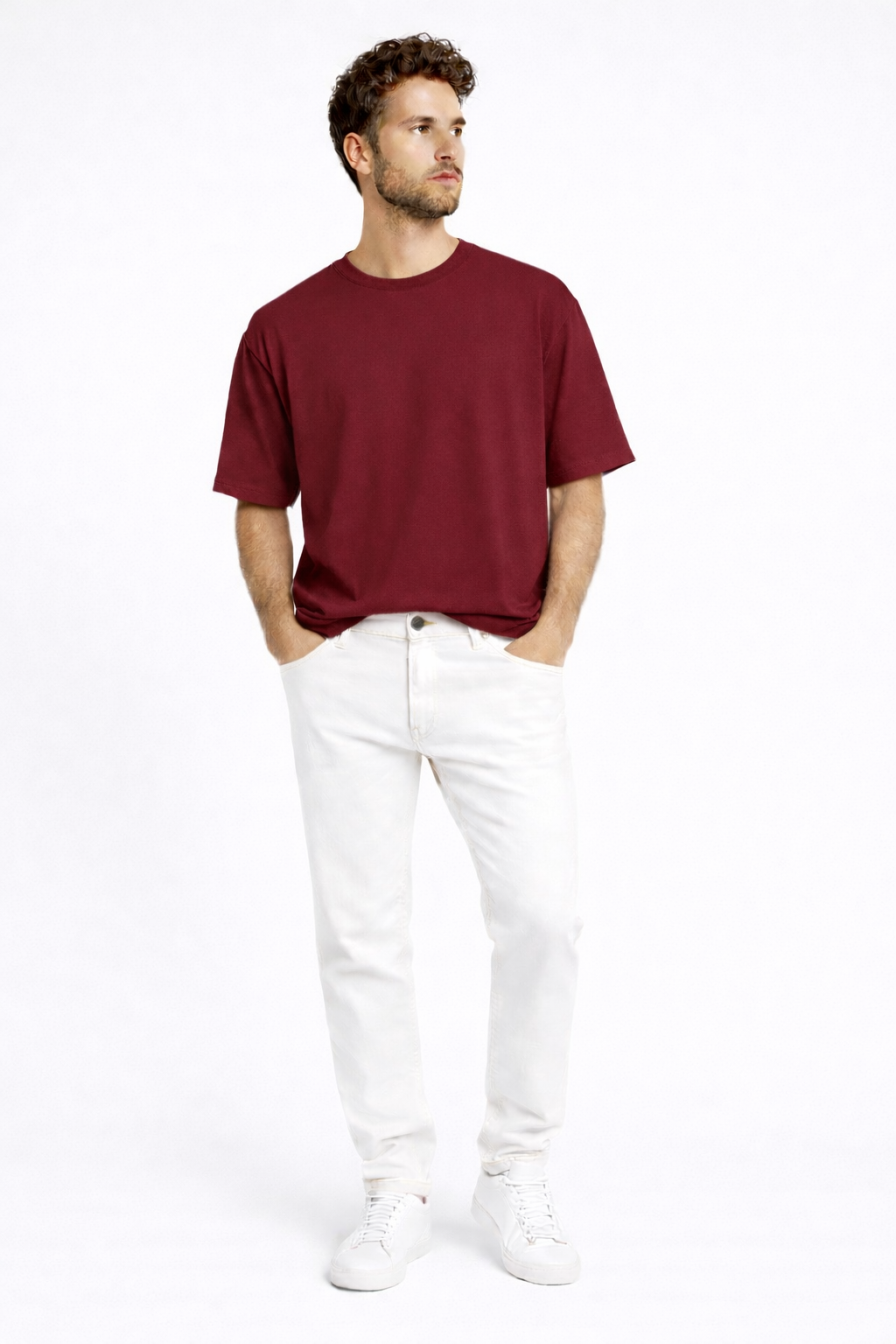 Happy Maroon Terry Oversized Tee Men
