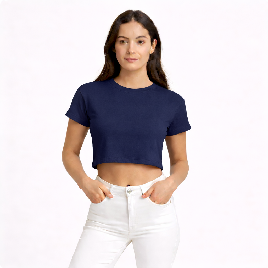 Happy Navy Blue Crop Top Women