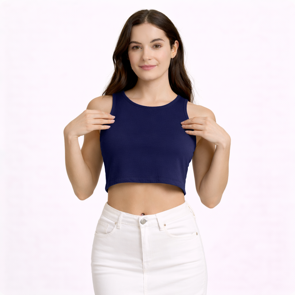 Happy Navy Blue Crop Tank Women