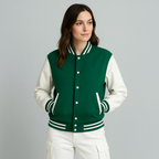 Happy Bottle Green Varsity Jacket Women