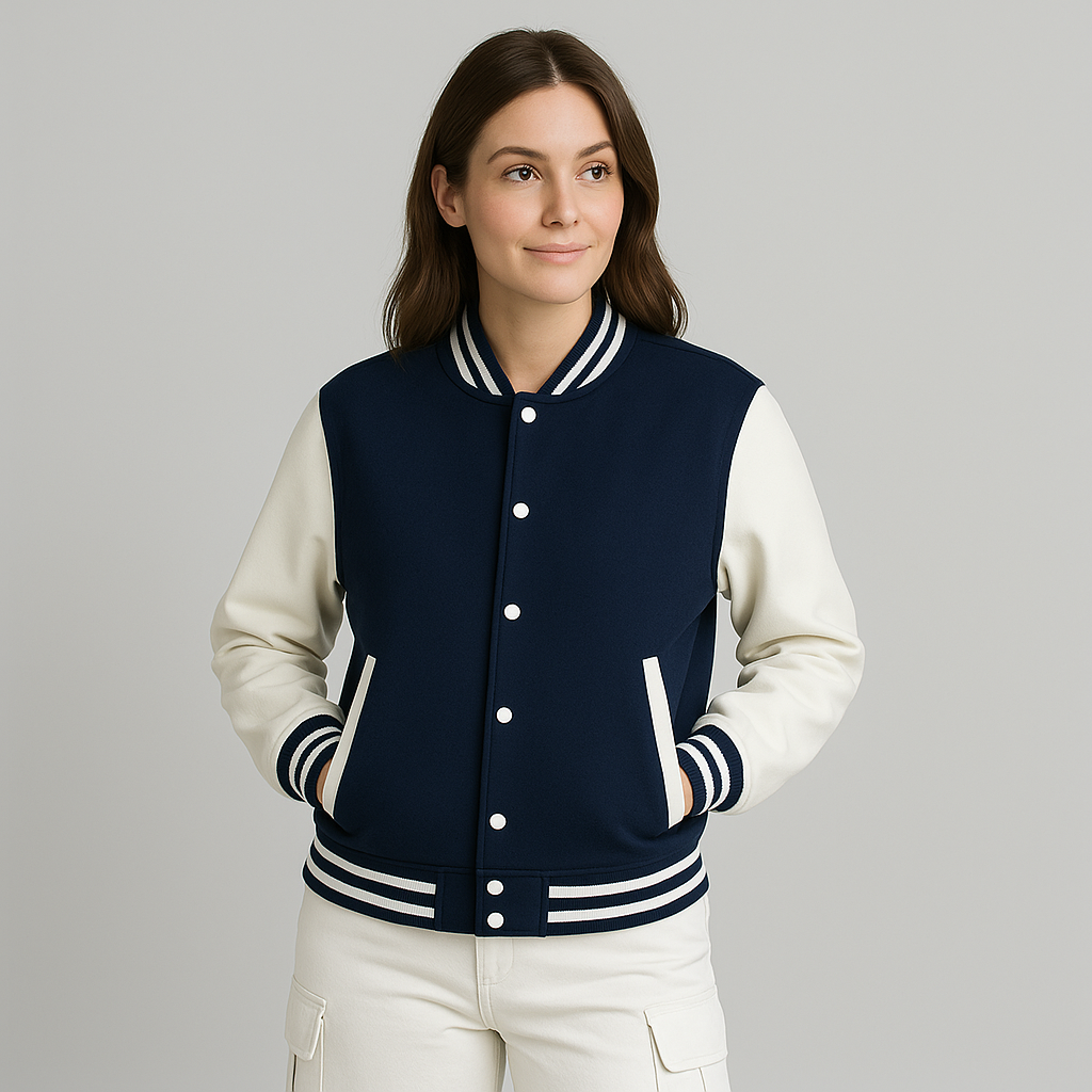 Happy Navy Blue Varsity Jacket Women