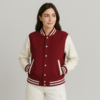 Happy Maroon Varsity Jacket Women
