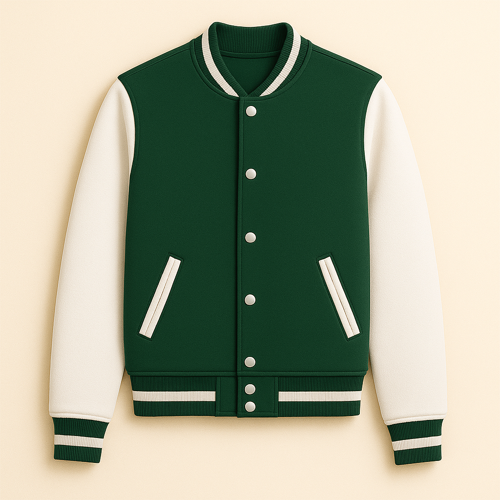 Happy Bottle Green Varsity Jacket Men