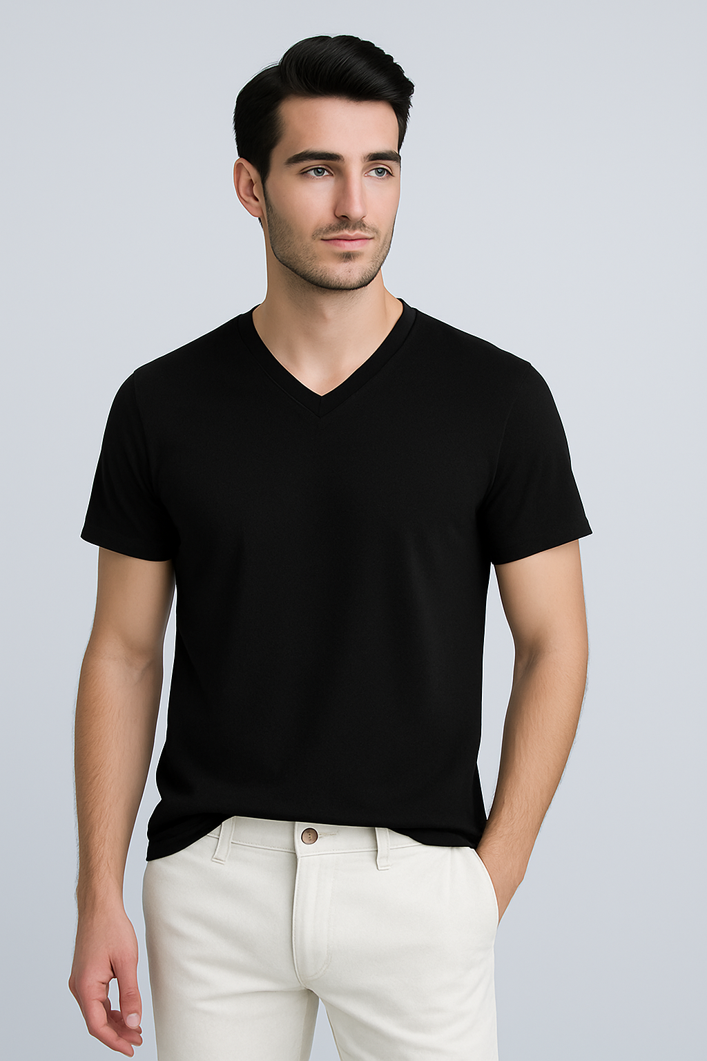 Happy Black V-neck Tshirt Men