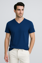 Happy Royal Blue V-neck Tshirt Men