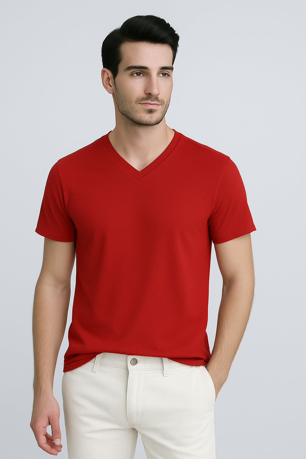Happy Red V-neck Tshirt Men