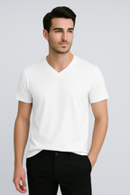 Happy White V-neck Tshirt Men
