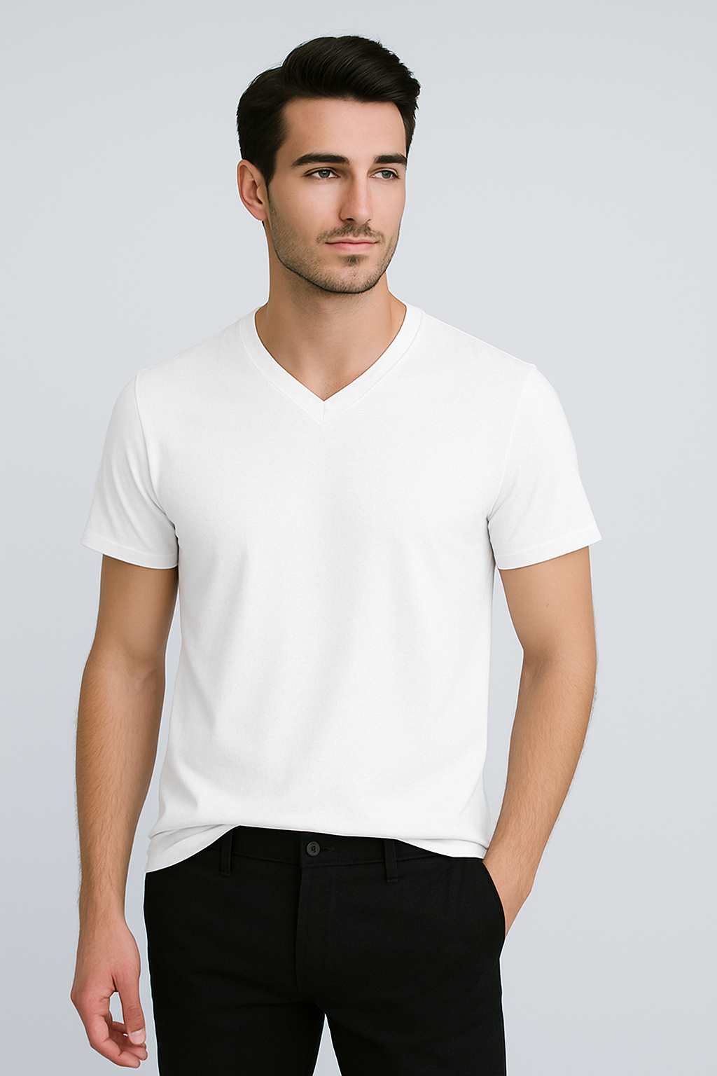 Happy White V-neck Tshirt Men