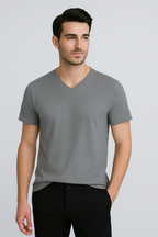 Happy Grey Melange V-neck Tshirt Men