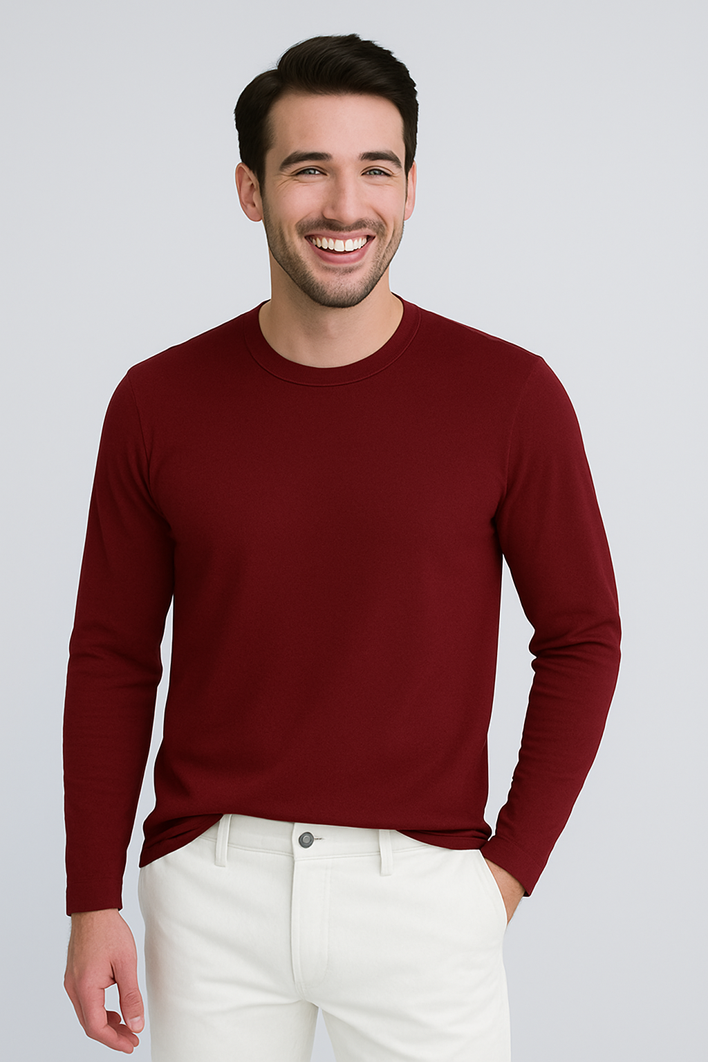 Happy Mens Long Sleeve T-shirt - Maroon
