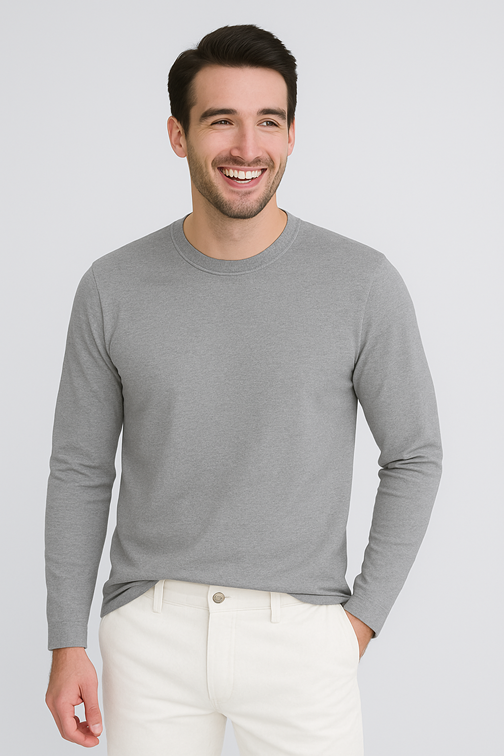 Happy Mens Long Sleeve T-shirt - Grey