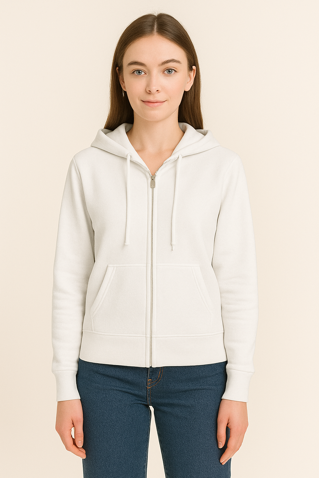 Happy White Zip Hoodies Women