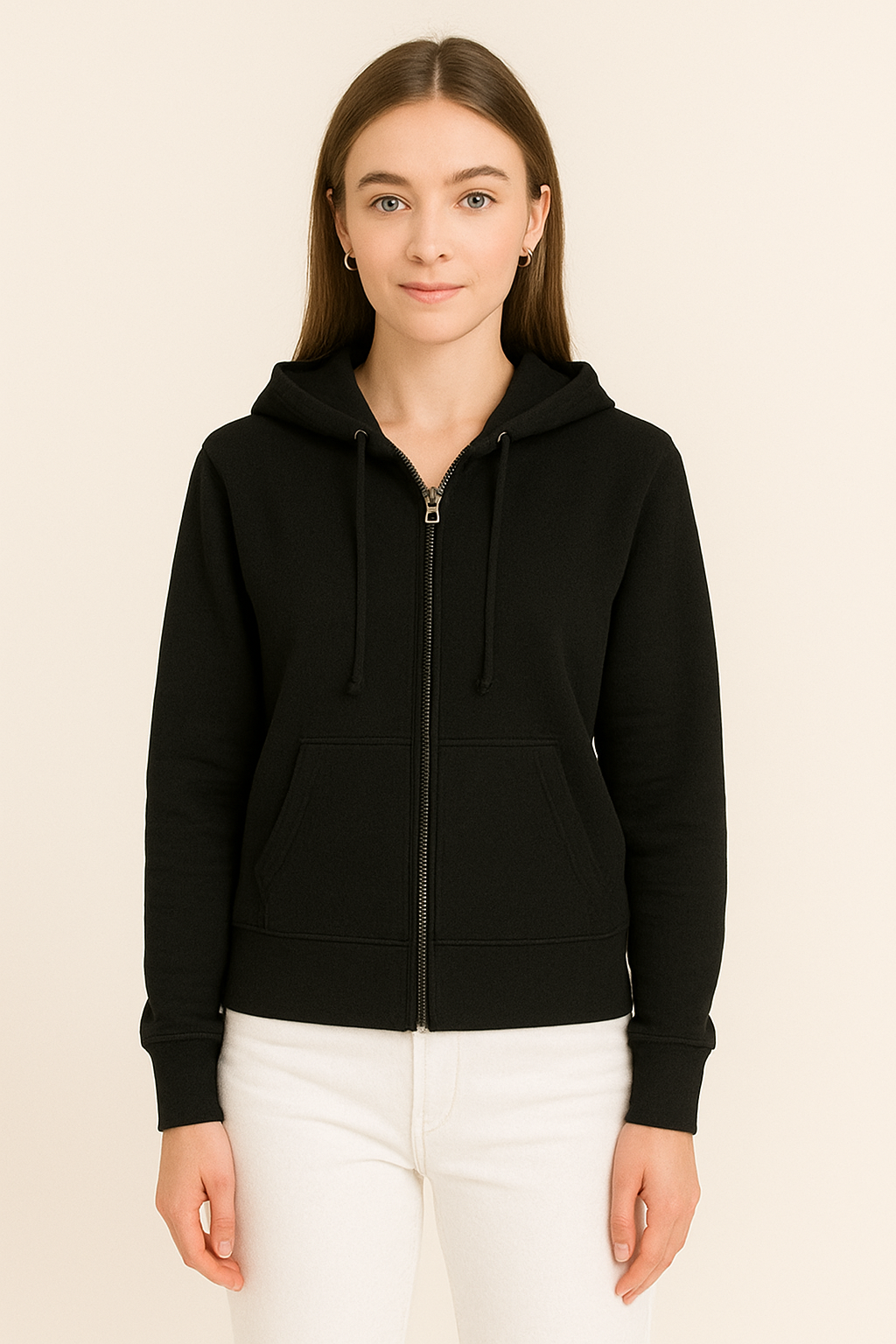 Happy Black Zip Hoodies Women