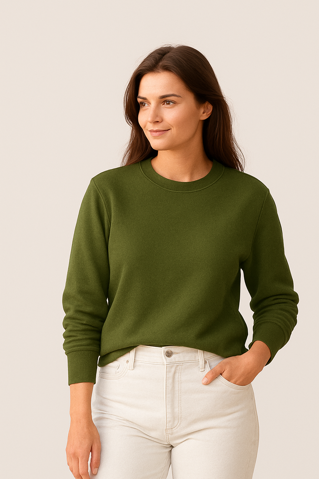 Happy Olive Green Sweatshirt Women