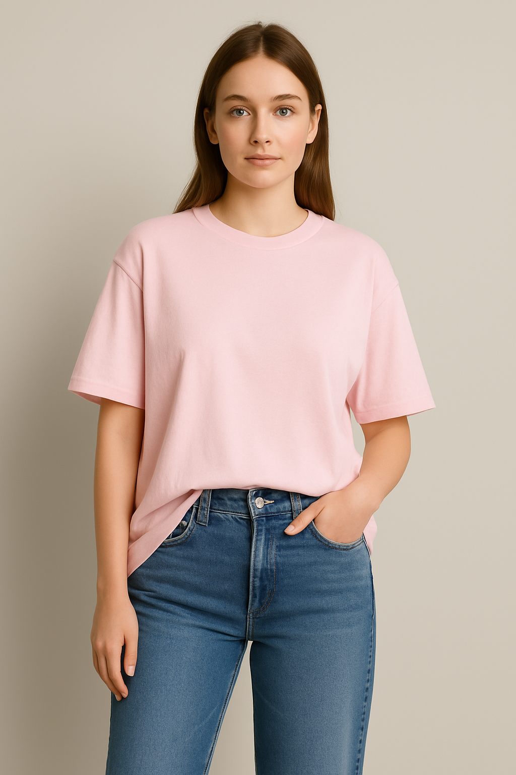 Happy Light Baby Pink Terry Oversized Tee Women