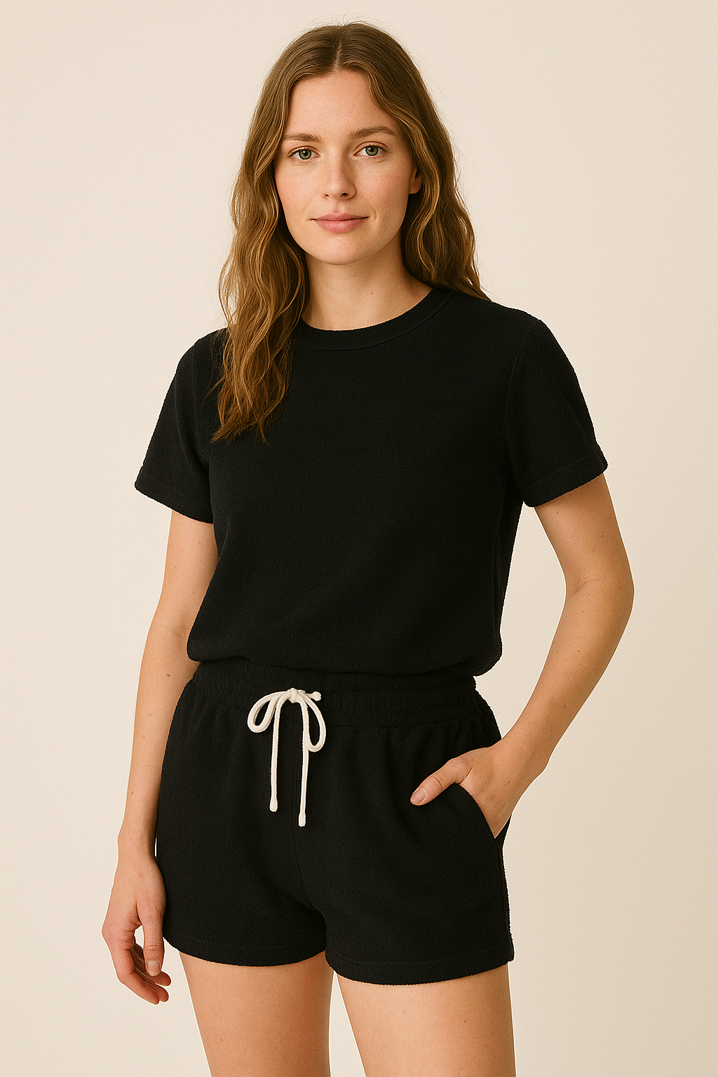 Happy Black Terry Shorts Women