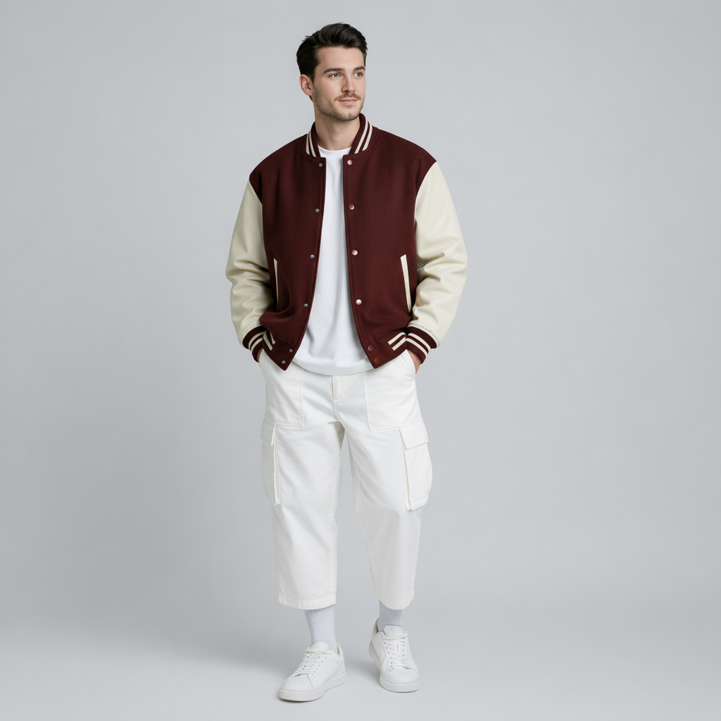 Happy Maroon Varsity Jacket Men