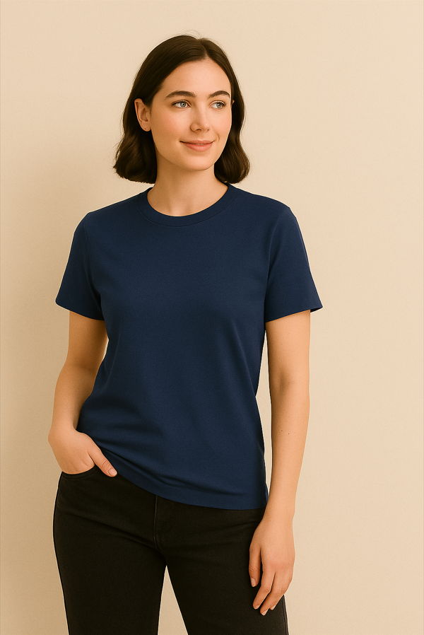 Happy Navy Blue Supima Women's Cotton T-Shirt
