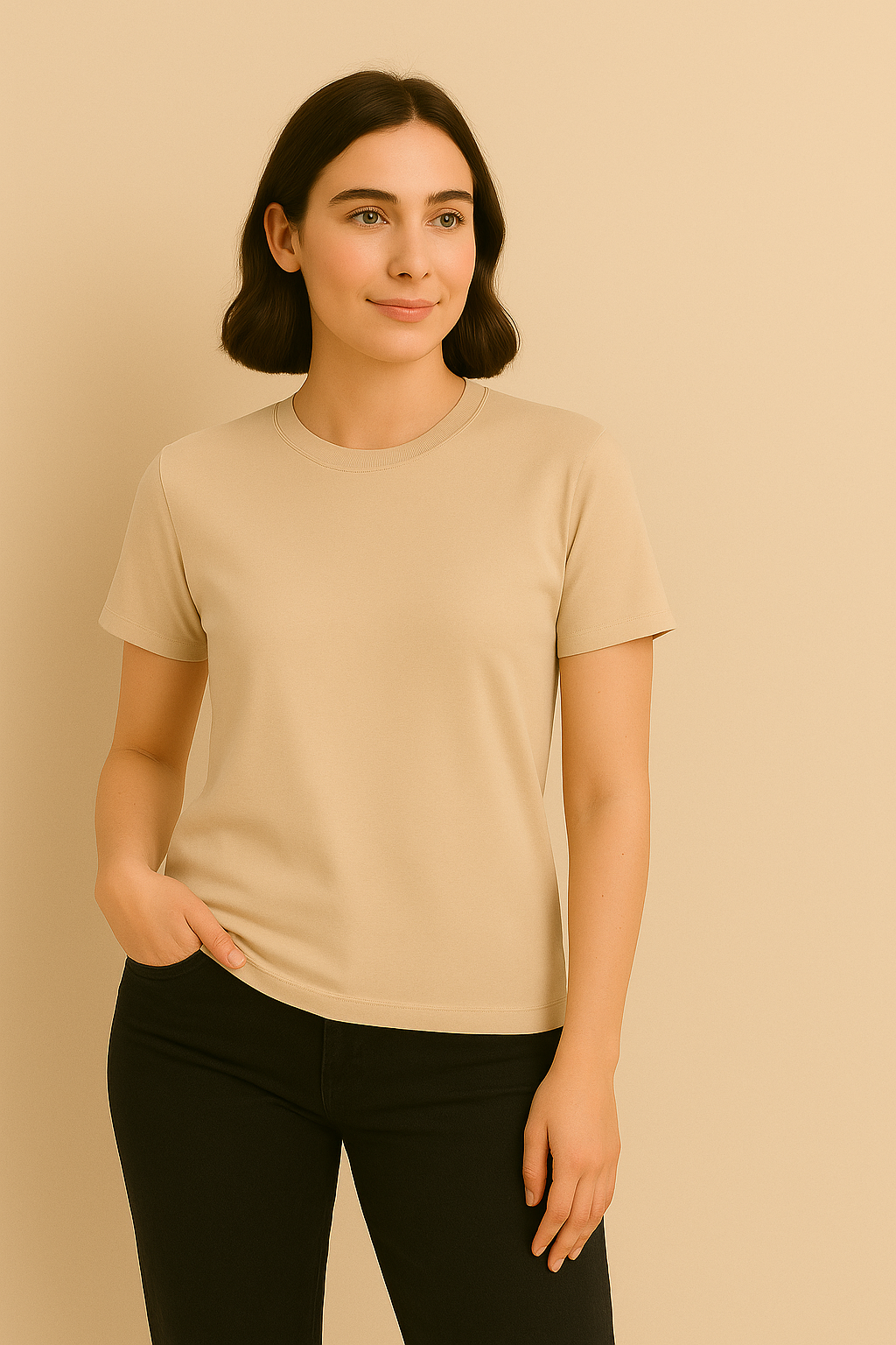Happy Beige Supima Women's Cotton T-Shirt