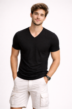 Happy Black V-neck Tshirt Men