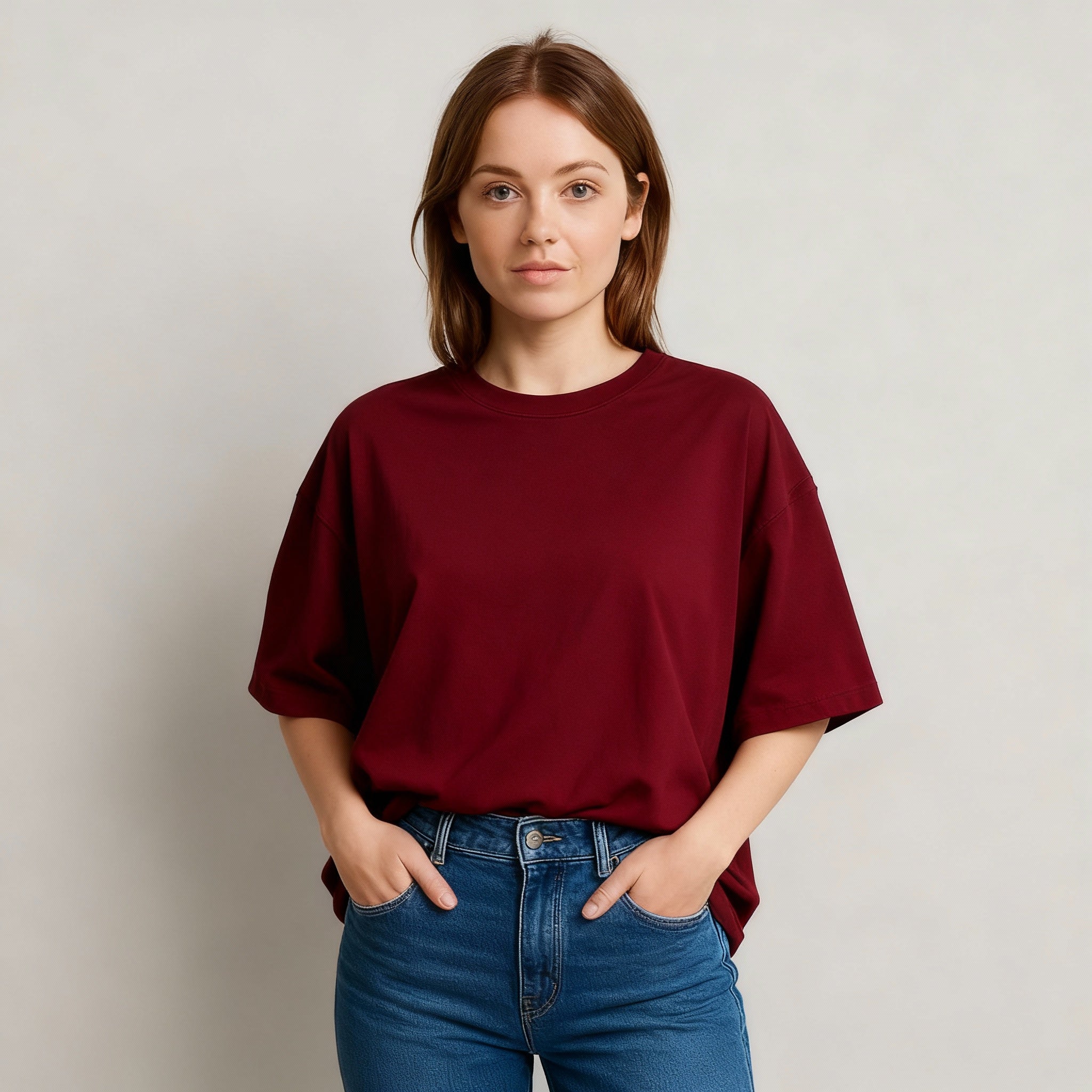 Happy Maroon Oversized Classic Tshirt Women