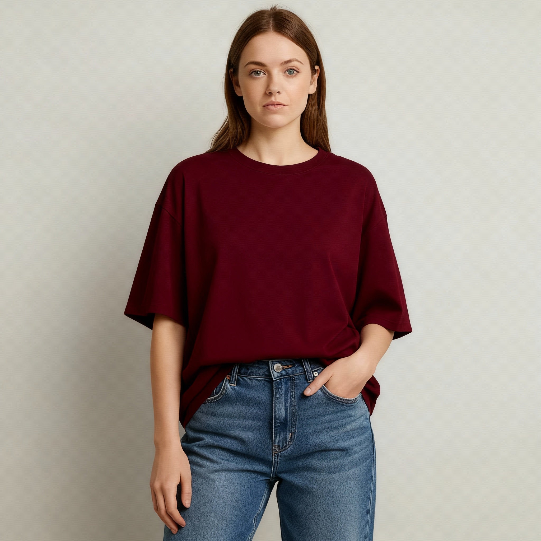 Happy Maroon Oversized Classic Tshirt Women