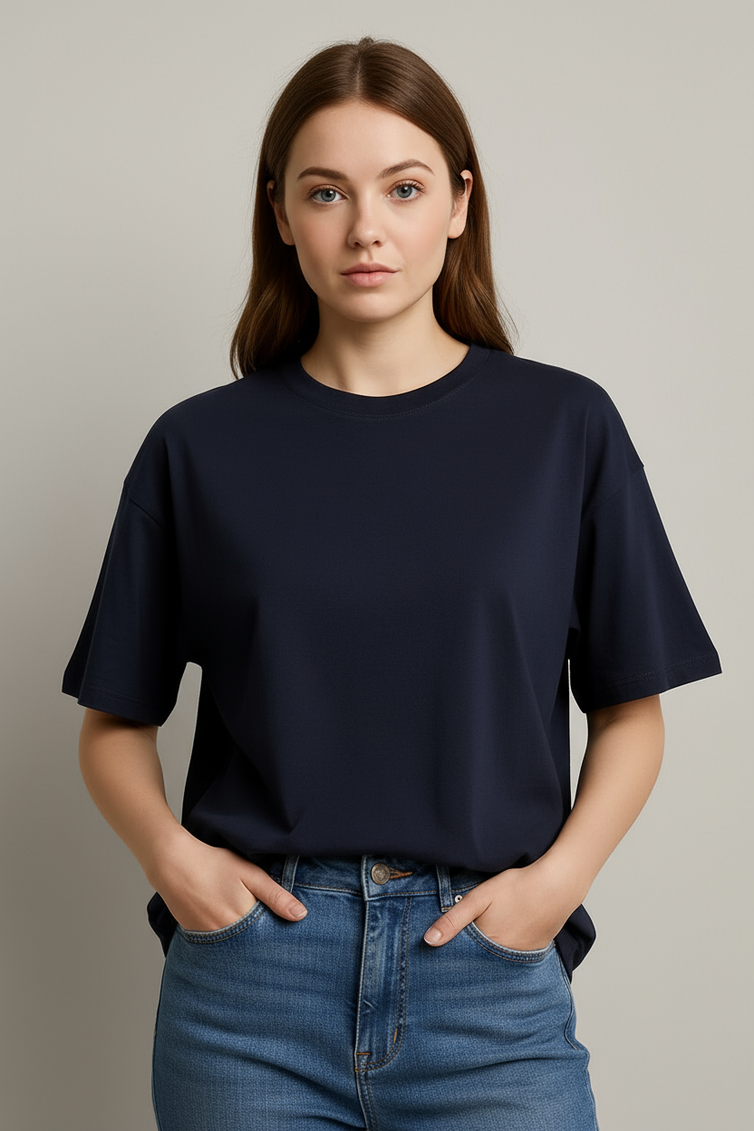 Happy Navy Blue Terry Oversized Tee Women