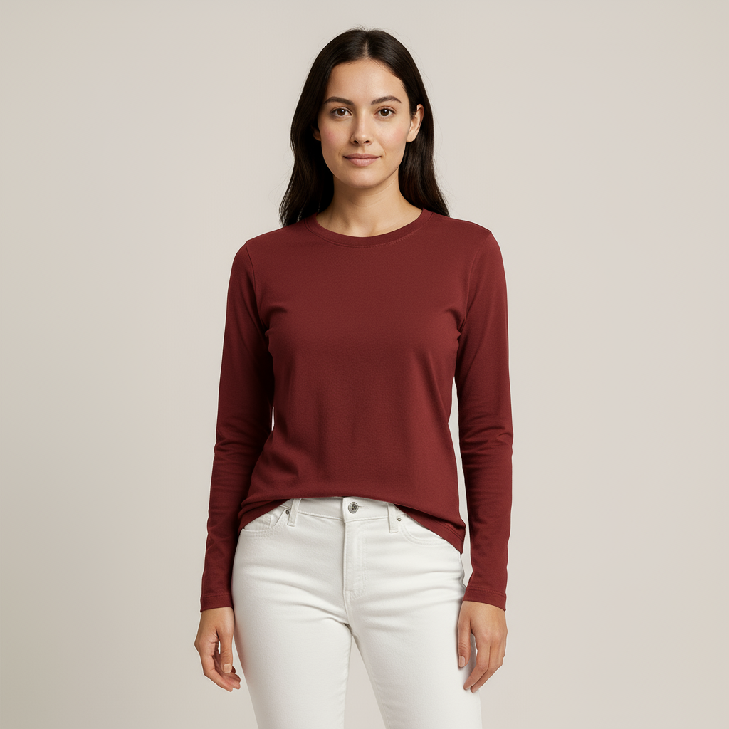 Happy Maroon Full Sleeve Tshirt Women