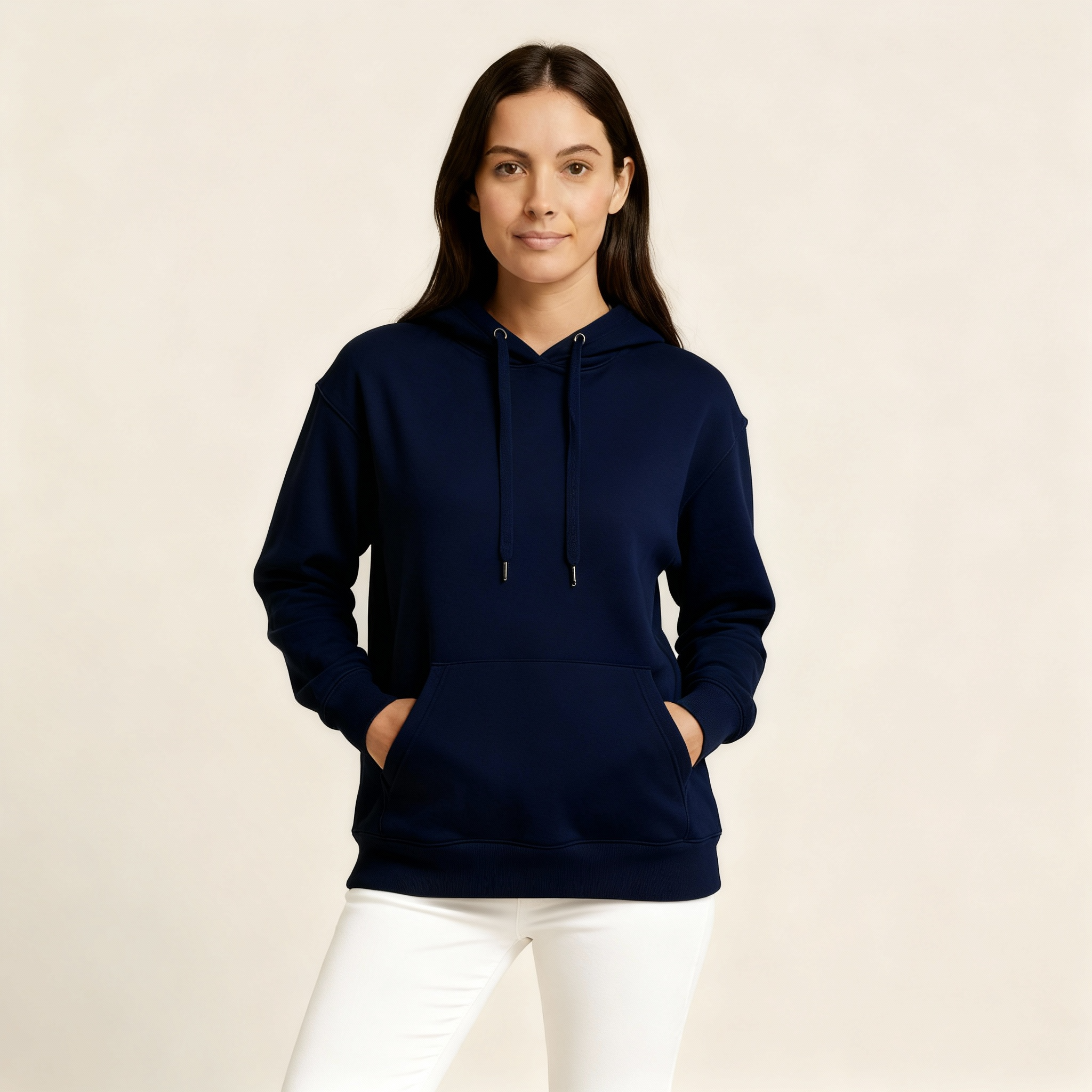 Happy Navy Blue Hoodies Women
