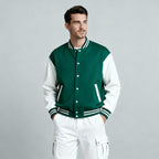 Happy Bottle Green Varsity Jacket Men