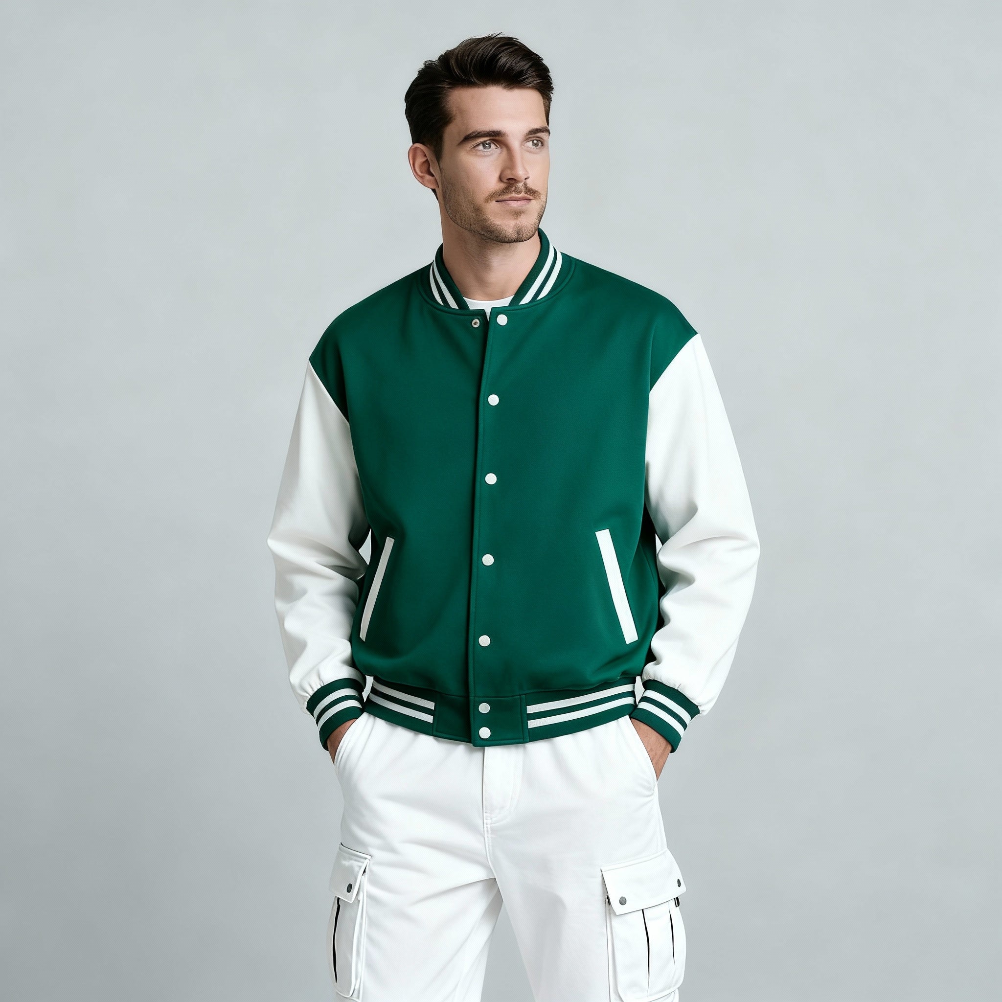 Happy Bottle Green Varsity Jacket Men