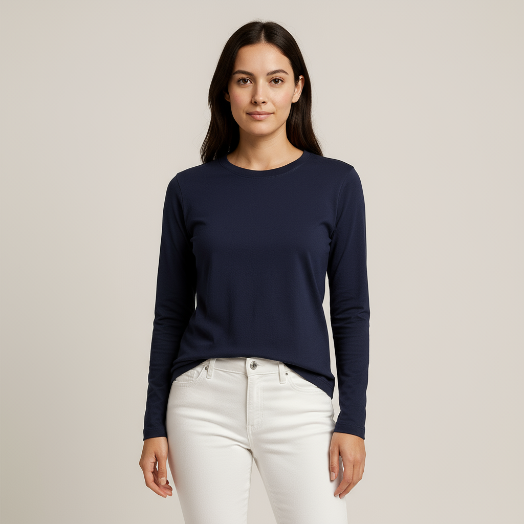 Happy Navy Blue Full Sleeve Tshirt Women