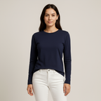 Happy Navy Blue Full Sleeve Tshirt Women