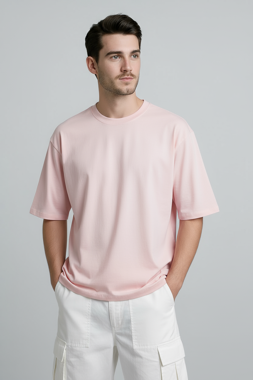 Happy Light Baby Pink Oversized Classic Tshirt Men