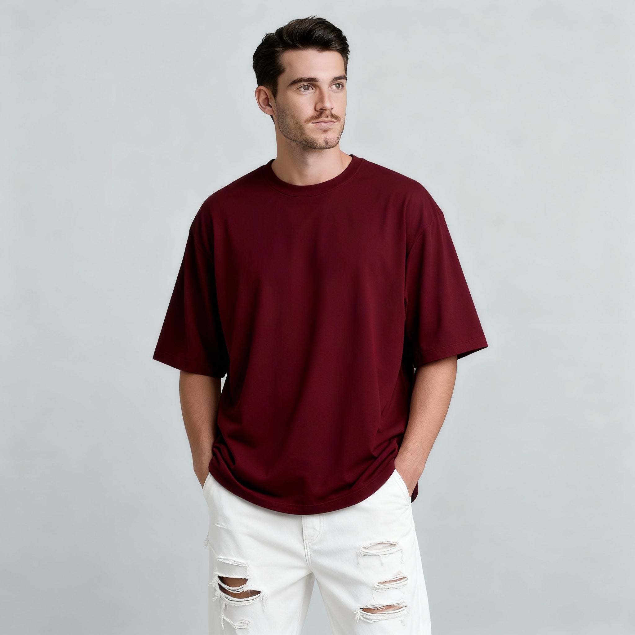Happy Maroon Oversized Classic Tshirt Men