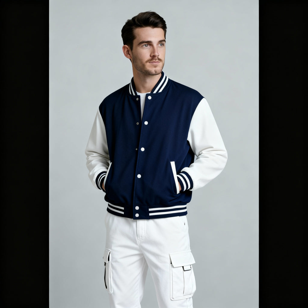 Happy Navy Blue Varsity Jacket Men