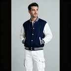 Happy Navy Blue Varsity Jacket Men
