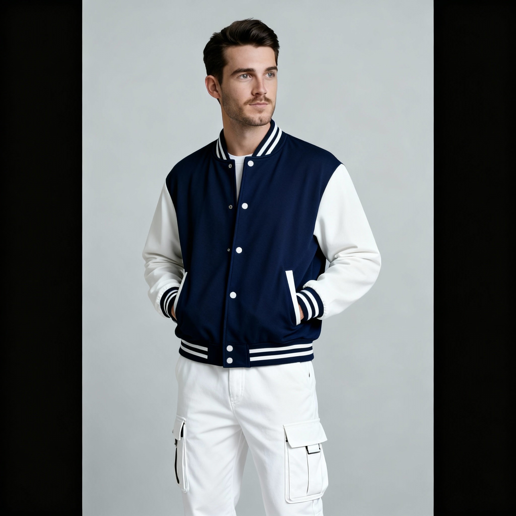 Happy Navy Blue Varsity Jacket Men