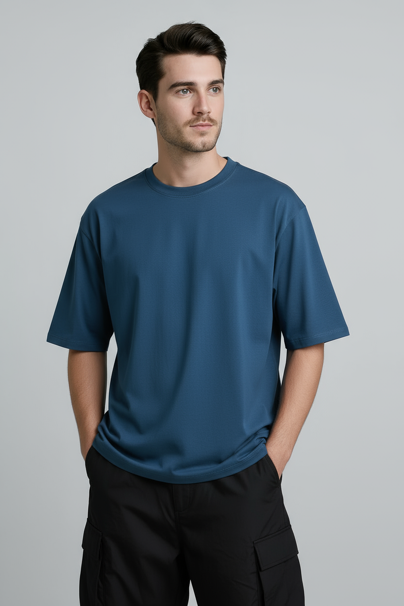 Happy Petrol Blue Oversized Classic Tshirt Men