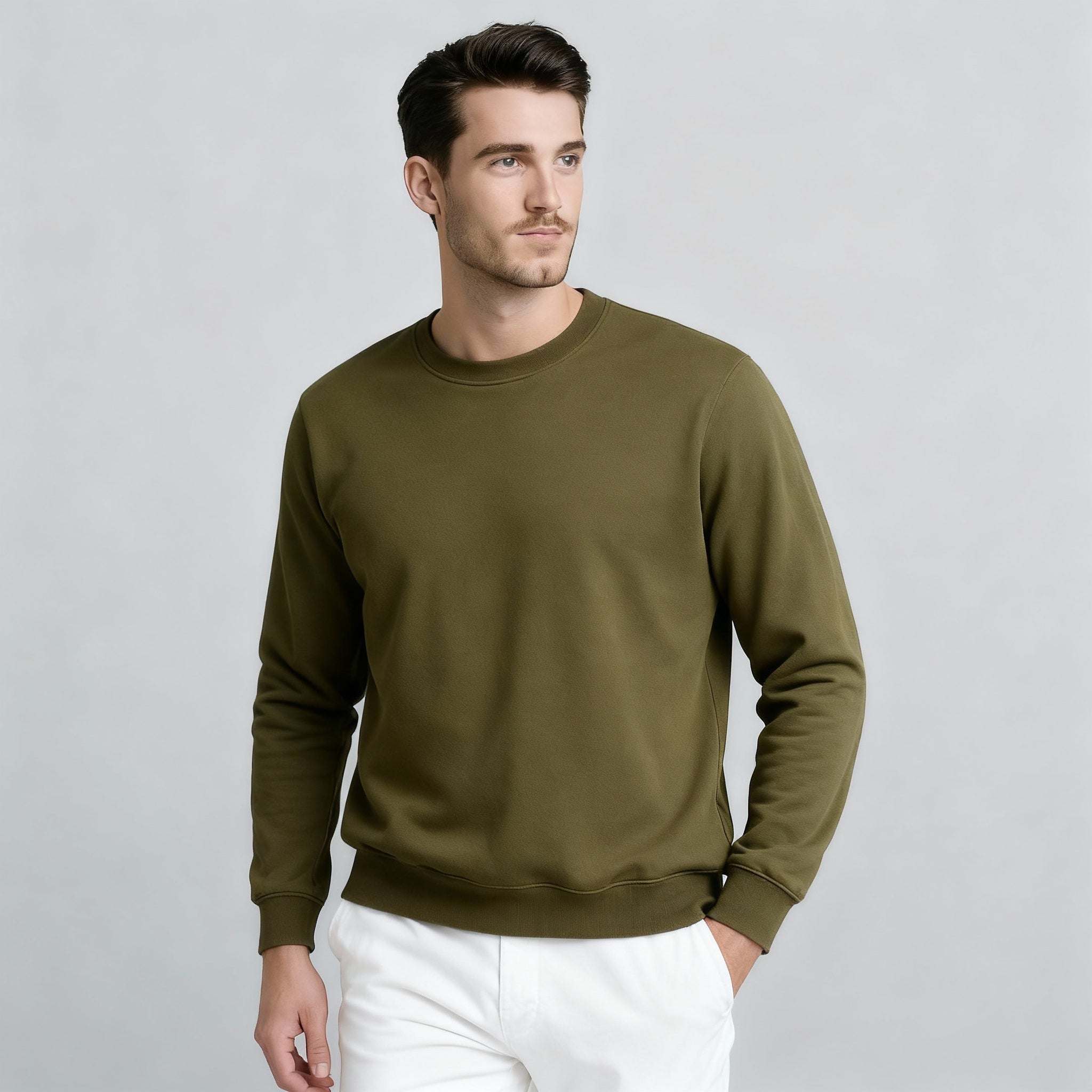 Happy Olive Green Sweatshirt Men
