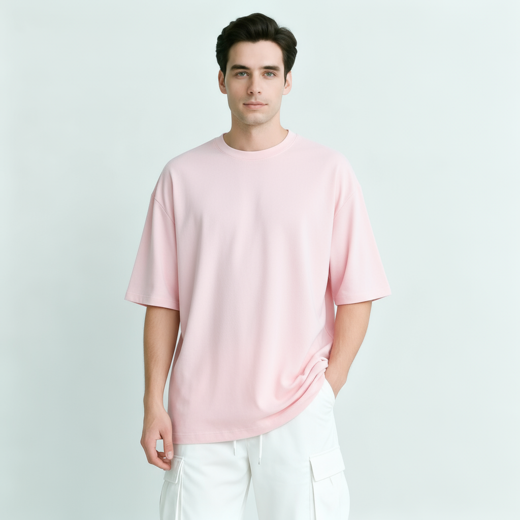 Happy Light Baby Pink Terry Oversized Tee Men