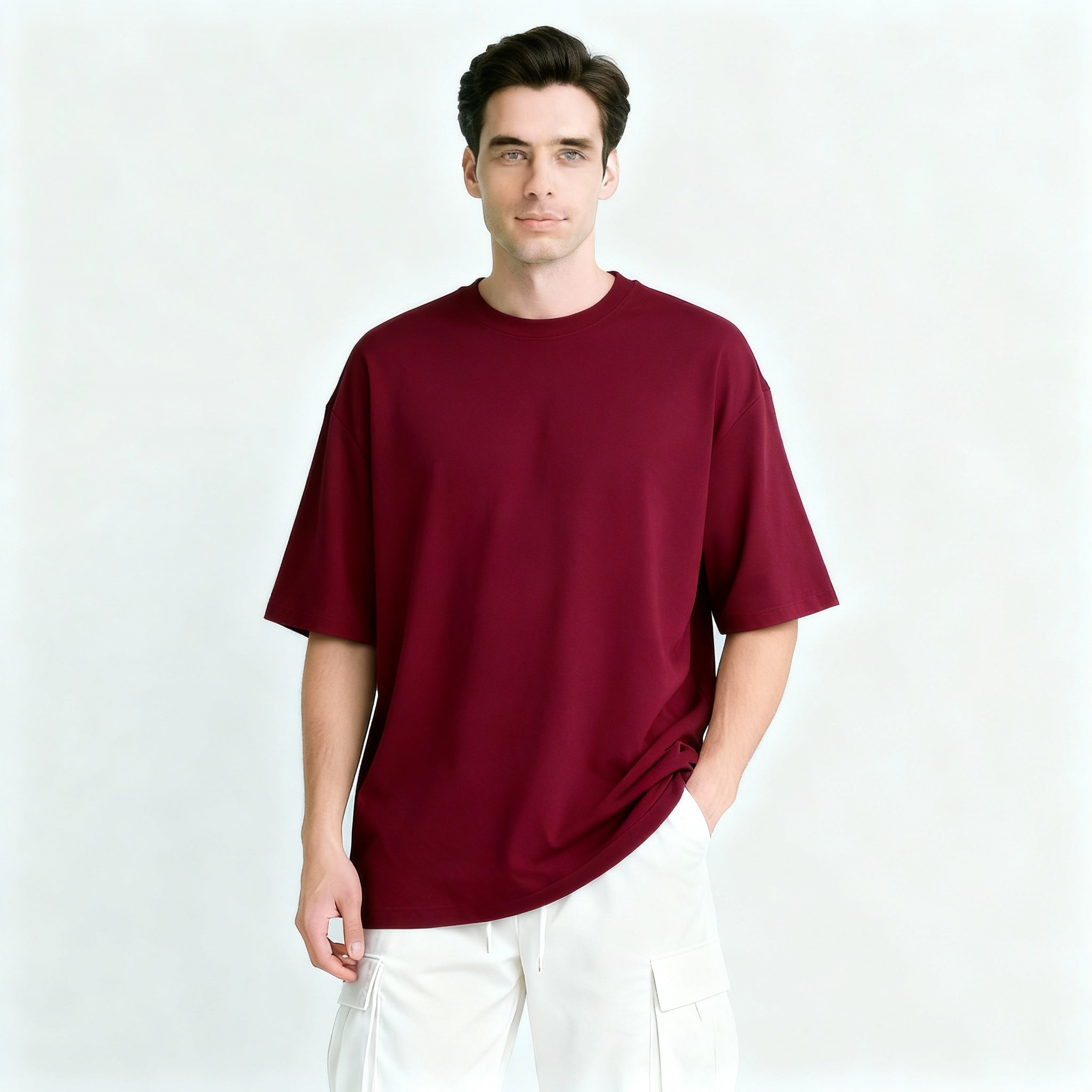 Happy Maroon Terry Oversized Tee Men