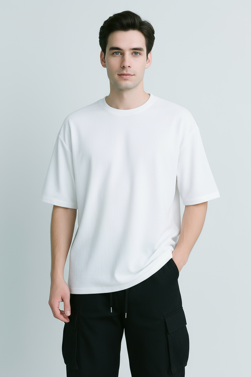 Happy White Terry Oversized Tee Men