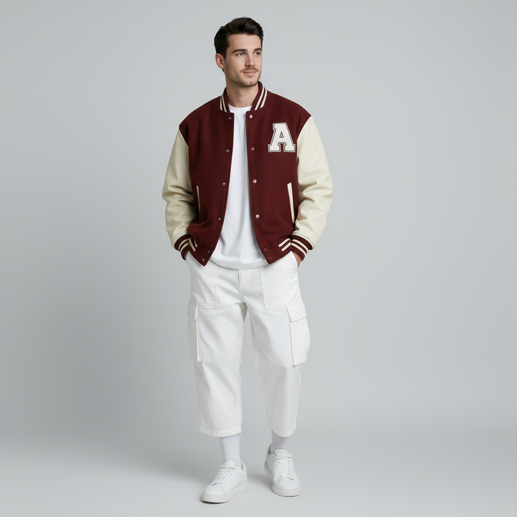 Happy Maroon Varsity Jacket Men