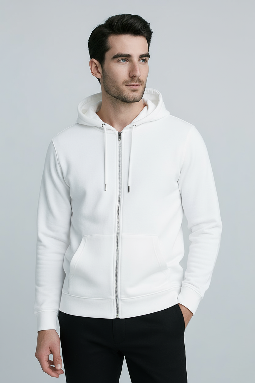 Happy White Zip Hoodies Men