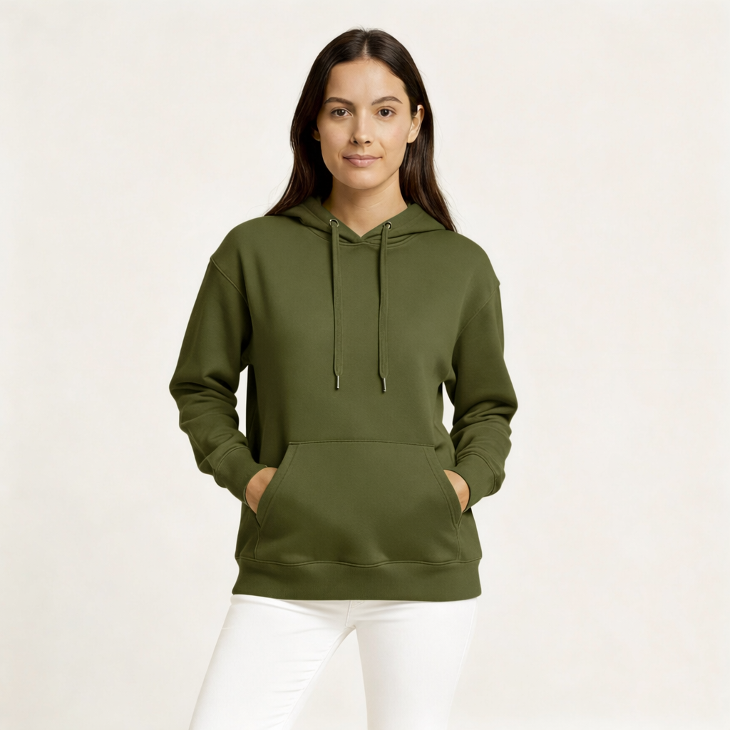 Happy Olive Green Hoodies Women
